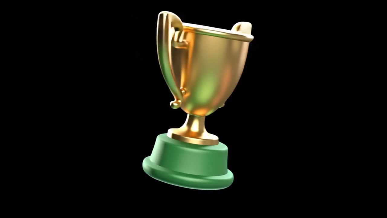 Golden Trophy Rotating on Black Background