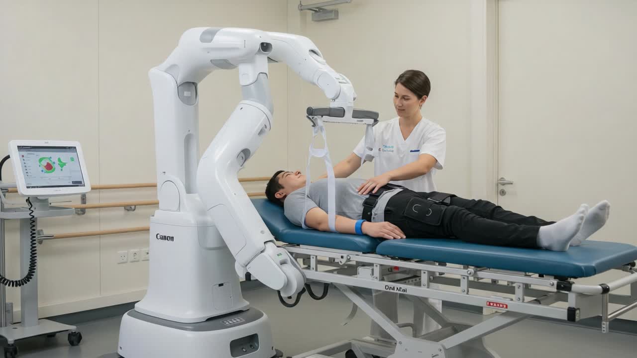 Advanced Medical Technology: Robotic Assistance in Patient Care Demonstrated by a Professional in a Clinical Setting