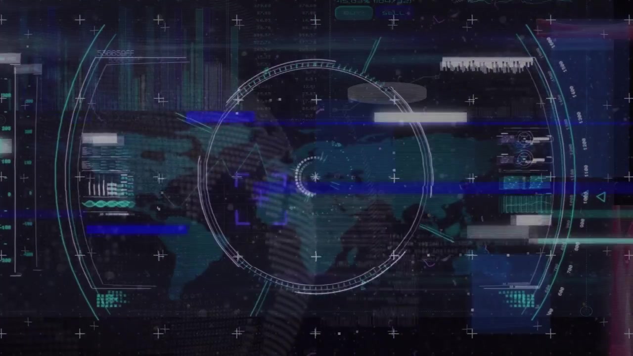 Animation av en skannande sökare över databearbetning och en världskarta