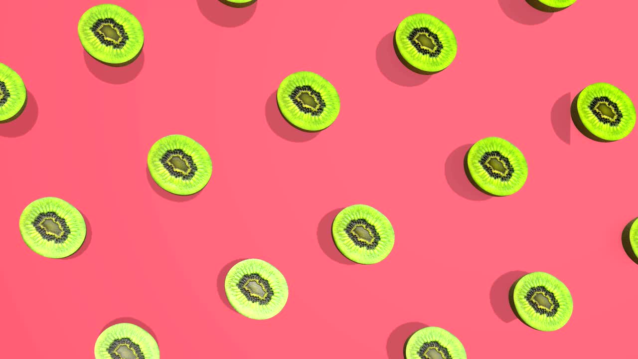 키위 과일과 함께 다채로운 패턴 - 3d 요소, 4k loopable loop 고립, 디지털 구성에 완벽합니다