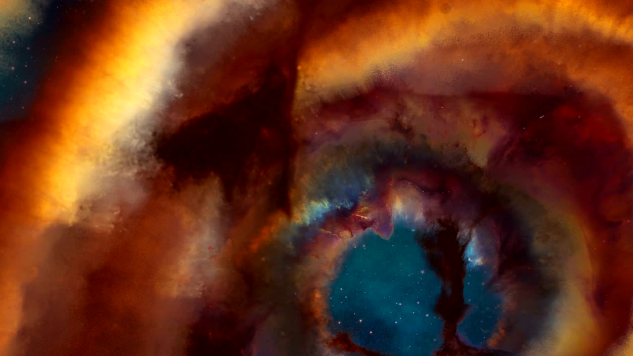 The viewer zooms into a tunnel of gas and dust in deep space in this animation.