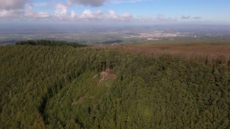 Italian-lake-Vico-Italy-drone-shot-sunset-over-hill-beautiful-greenery