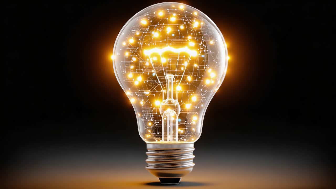 Una lampadina affascinante si illumina con intricati motivi di energia e tecnologia, incarnando la fusione di innovazione e creatività nel design moderno e nell'ispirazione.