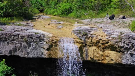 Aerial-shot-towards-and-above-waterfall-Supot-in-Slovenia