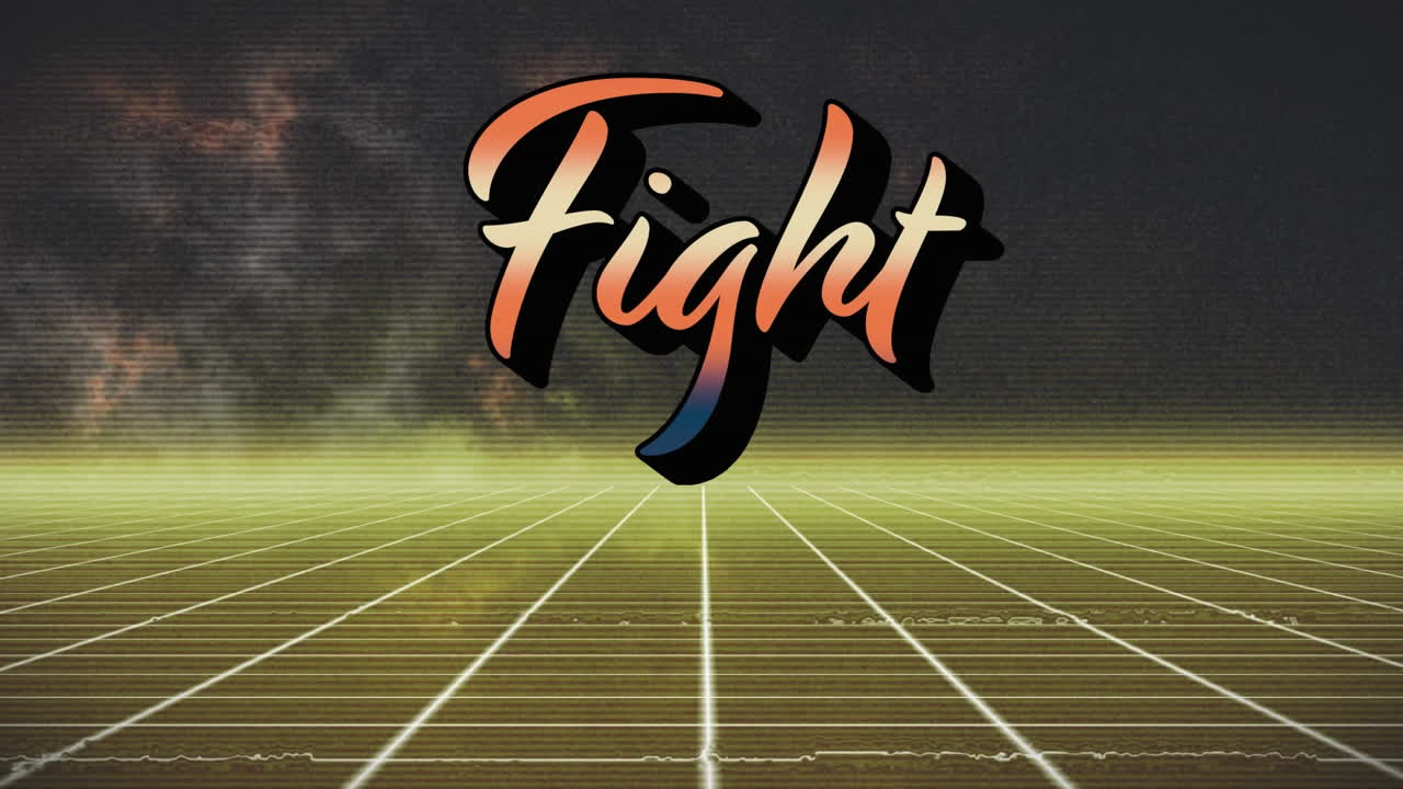 초록색 배경의 그리드 위에 오렌지색으로 그래디언트 된 와우 텍스트의 애니메이션