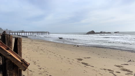 sunken ship at the end of seacliff pier in aptos, california, usa