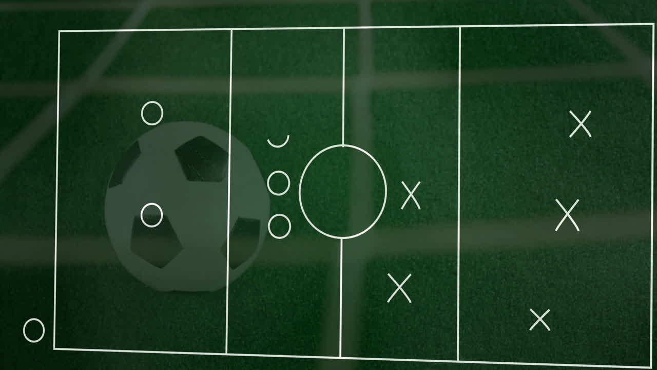 Soccer strategy animation over field with ball and player positions
