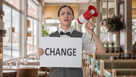 angry indian woman waiter protesting for change