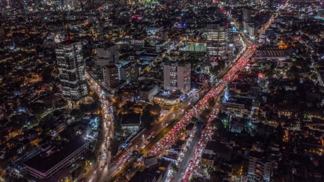 aerial hyperlapse of the traffic in mexico city at night