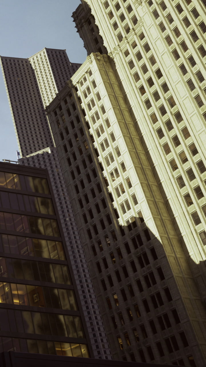 Skyscrapers basking in golden sunlight near downtown business district