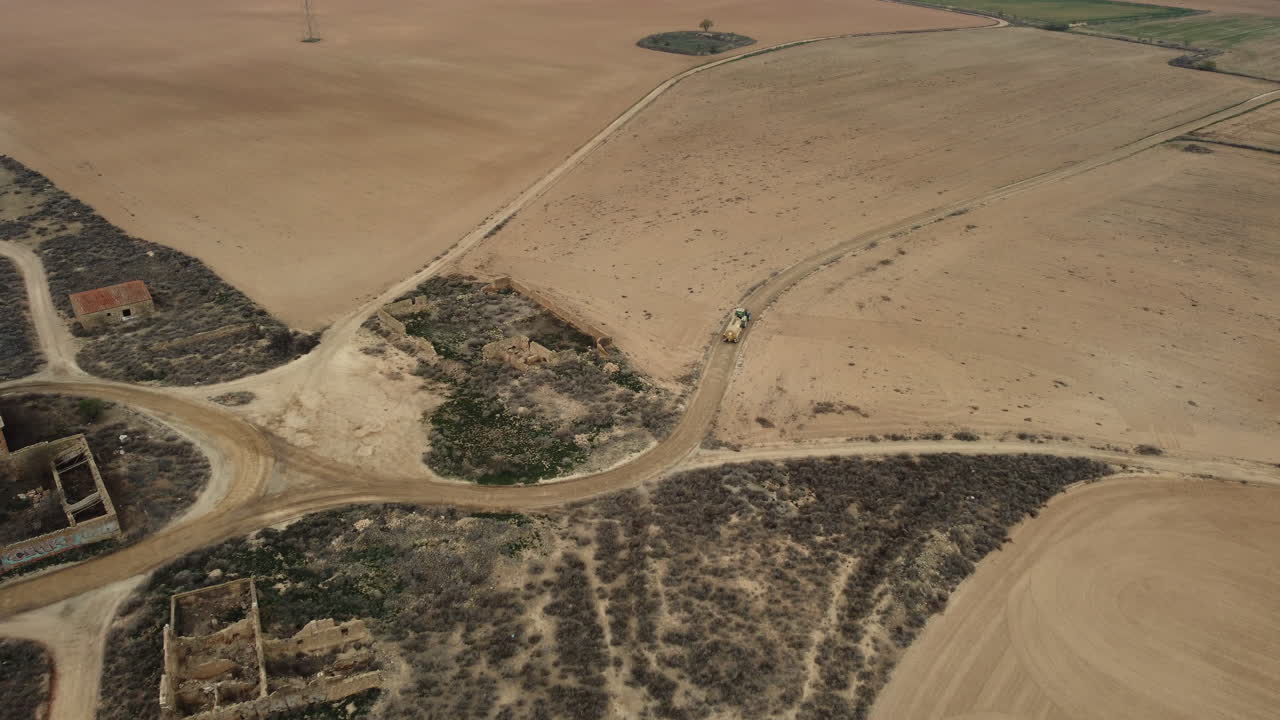 Aerial View of Abandoned Farmland and Ruins