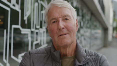 portrait of relaxed middle aged man looking at camera enjoying carefree retirement confident satisfaction city street real people series