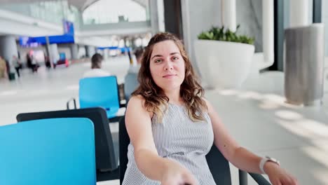 female influencer creating travel content in terminal