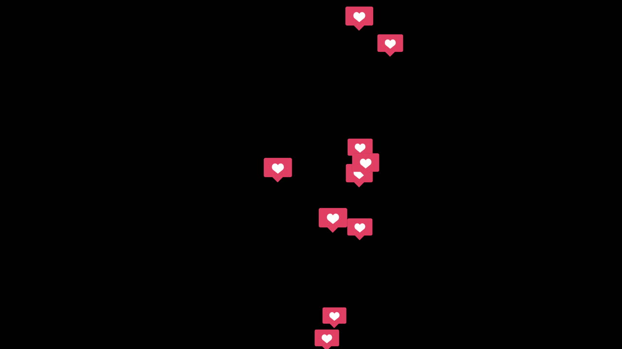Floating icon with red heart for social networks on a black background. Animation overlay background. Like sign.