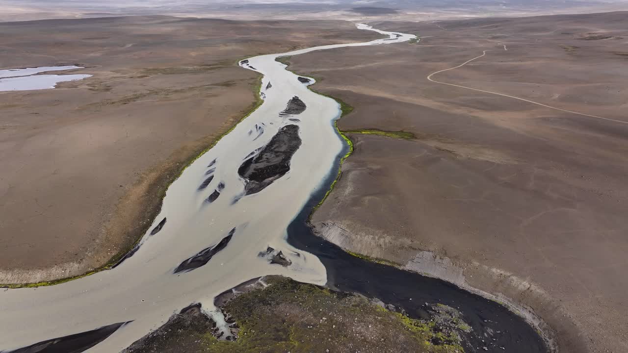 Above View Of Skagafjardarleid Glacier Rivers In Iceland. Aerial Drone Shot