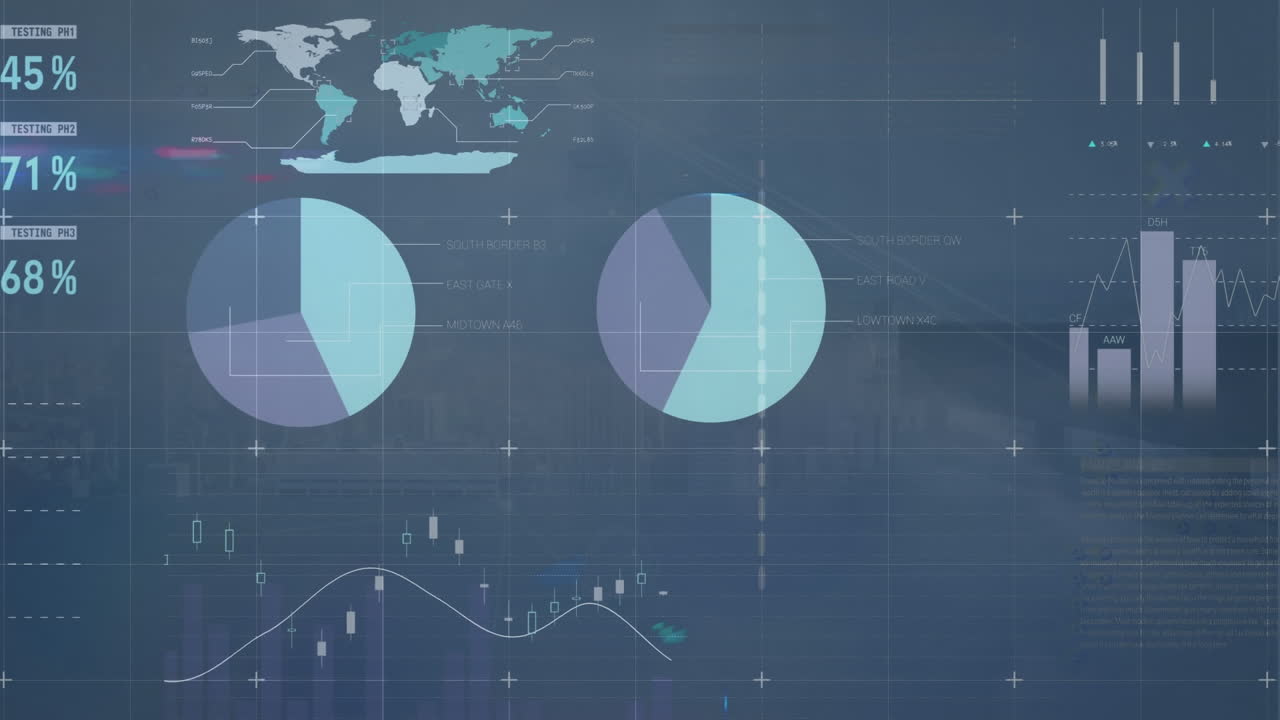 데이터 처리 및 도시 풍경에 대한 세계 지도의 애니메이션