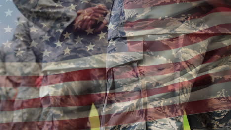 military men in uniform and the american flag