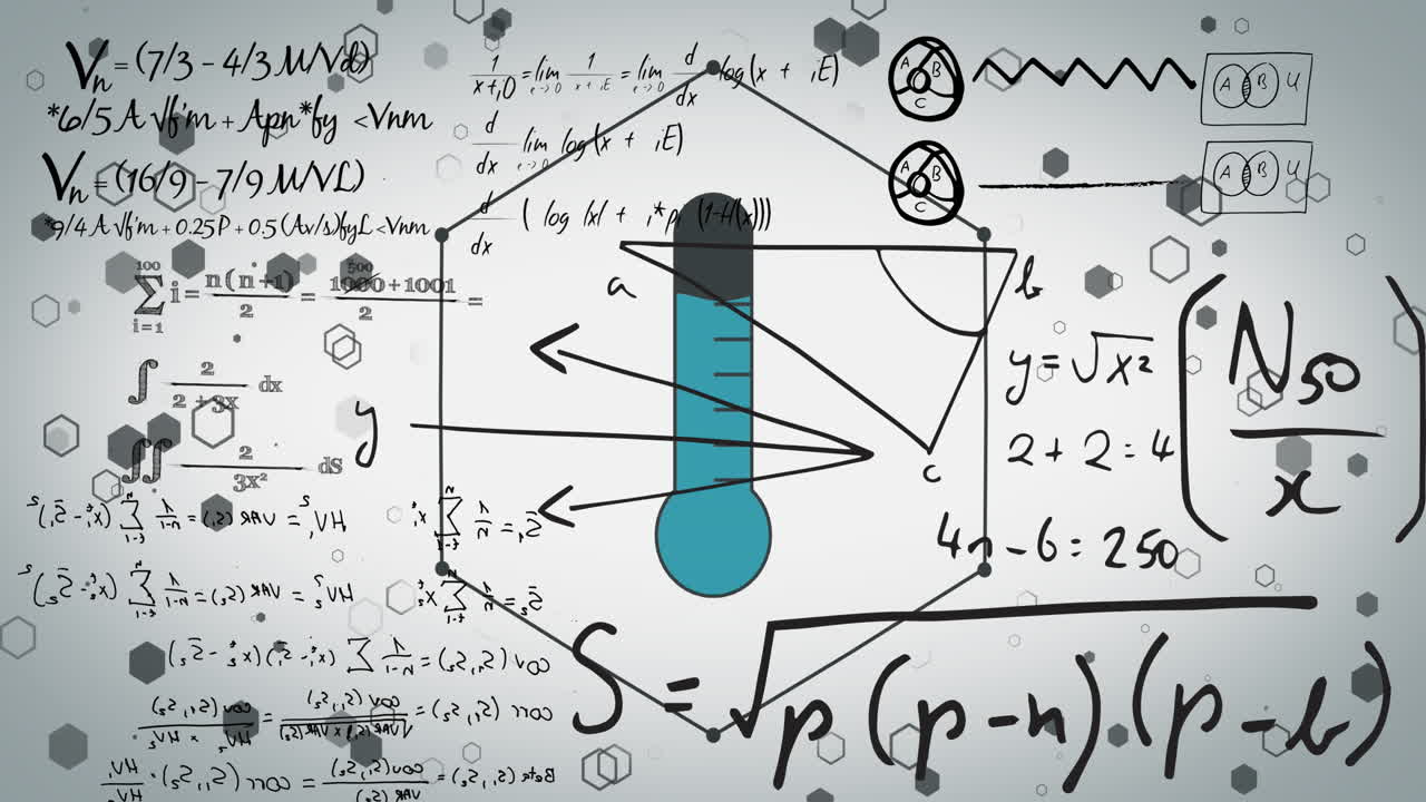 animación de termómetro y ecuaciones matemáticas sobre fondo blanco