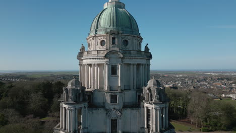 ashton memorial monument in williamson park lancaster uk slow approach to rear aspect showing detail