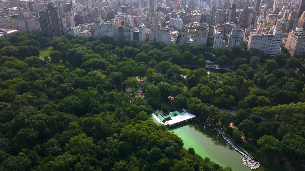 Drone flyover the Central park, approaching the Upper East Side of Manhattan, NY
