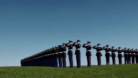 soldiers in uniform saluting and marching