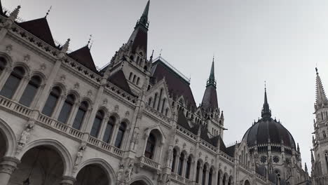 low angle diagonal view of hungarian parliament building in budapest