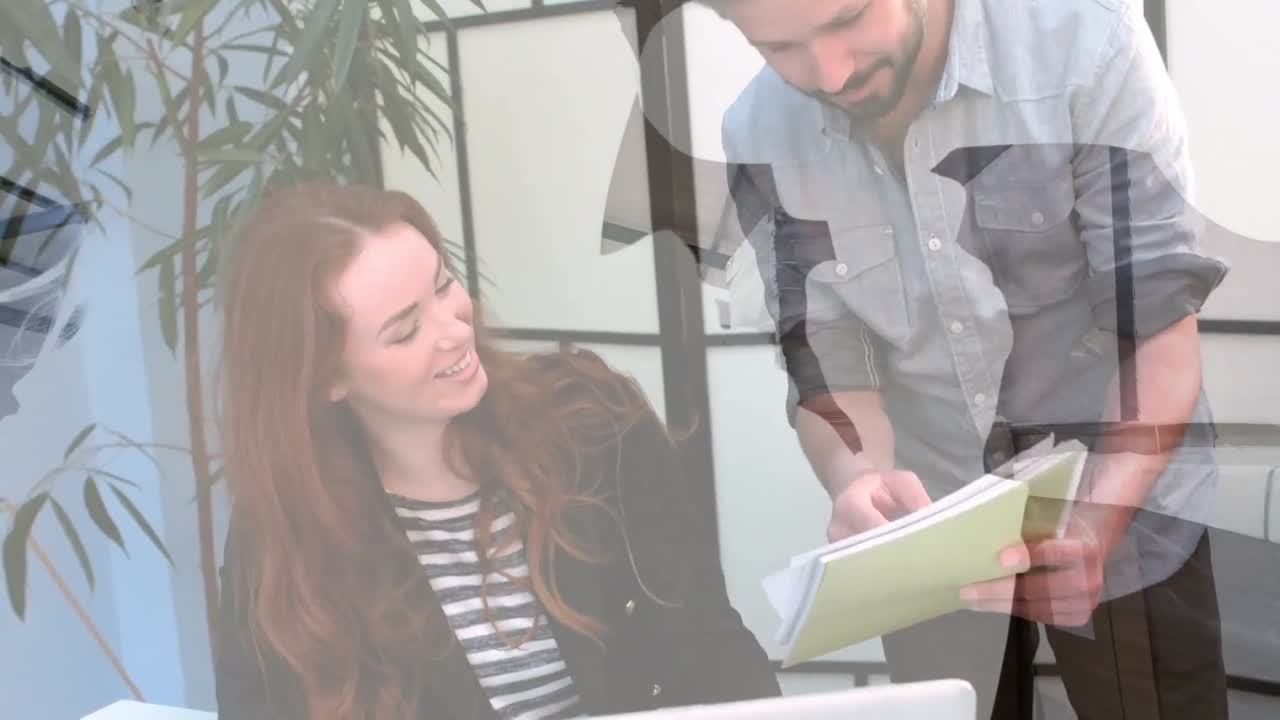 animación de formas sobre personas de negocios caucásicas en la oficina