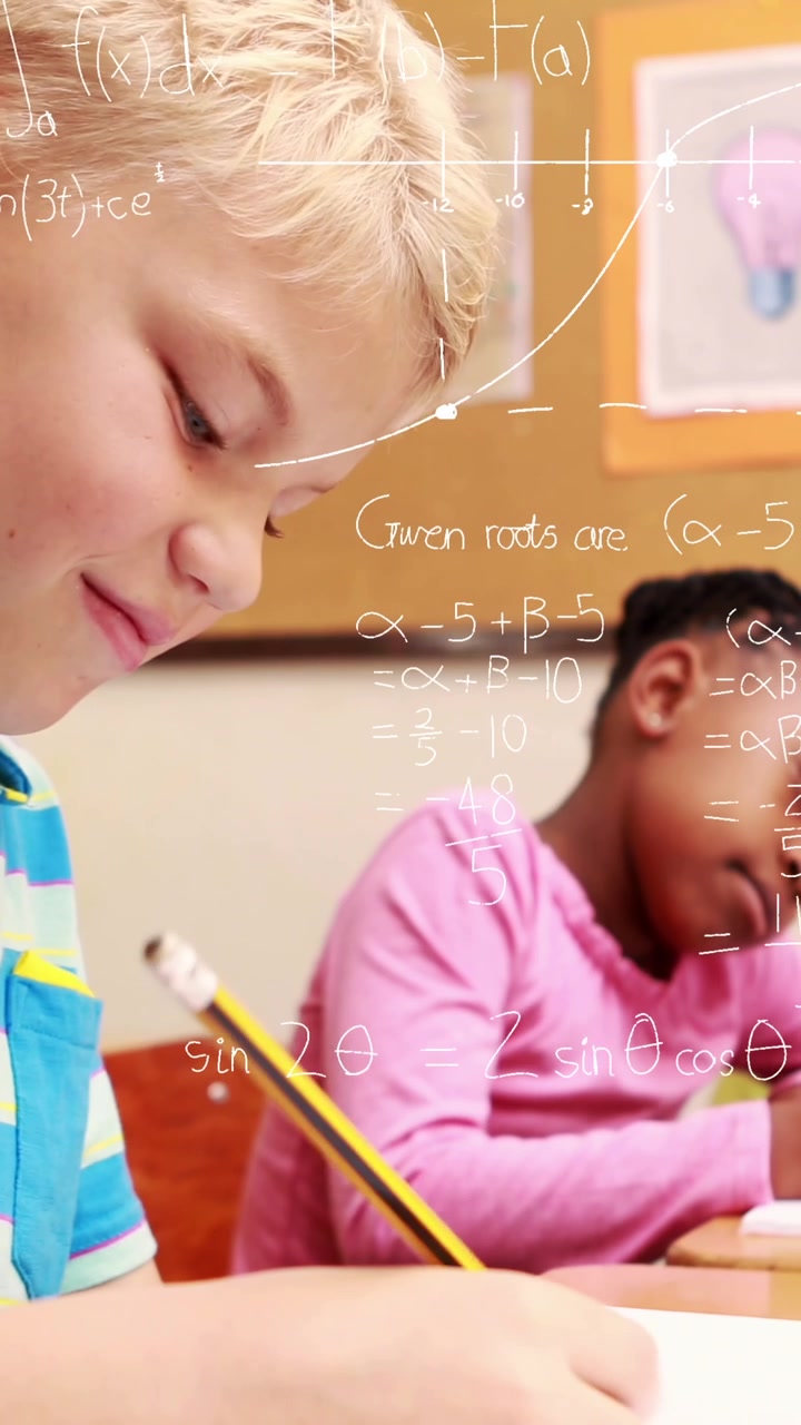 Animation of mathematical equations over diverse school children writing