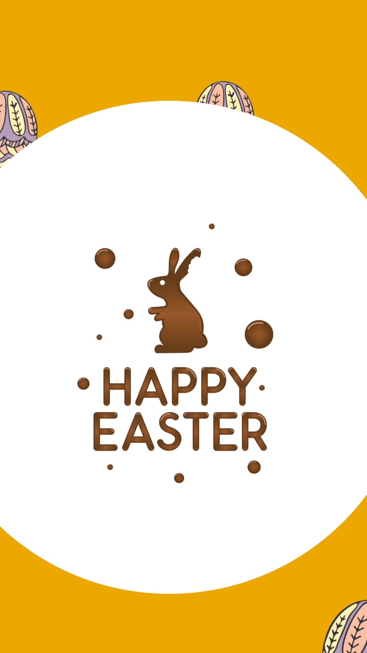 Animazione di Buona Pasqua e coniglietto in cerchio su uova di Pasqua su sfondo giallo