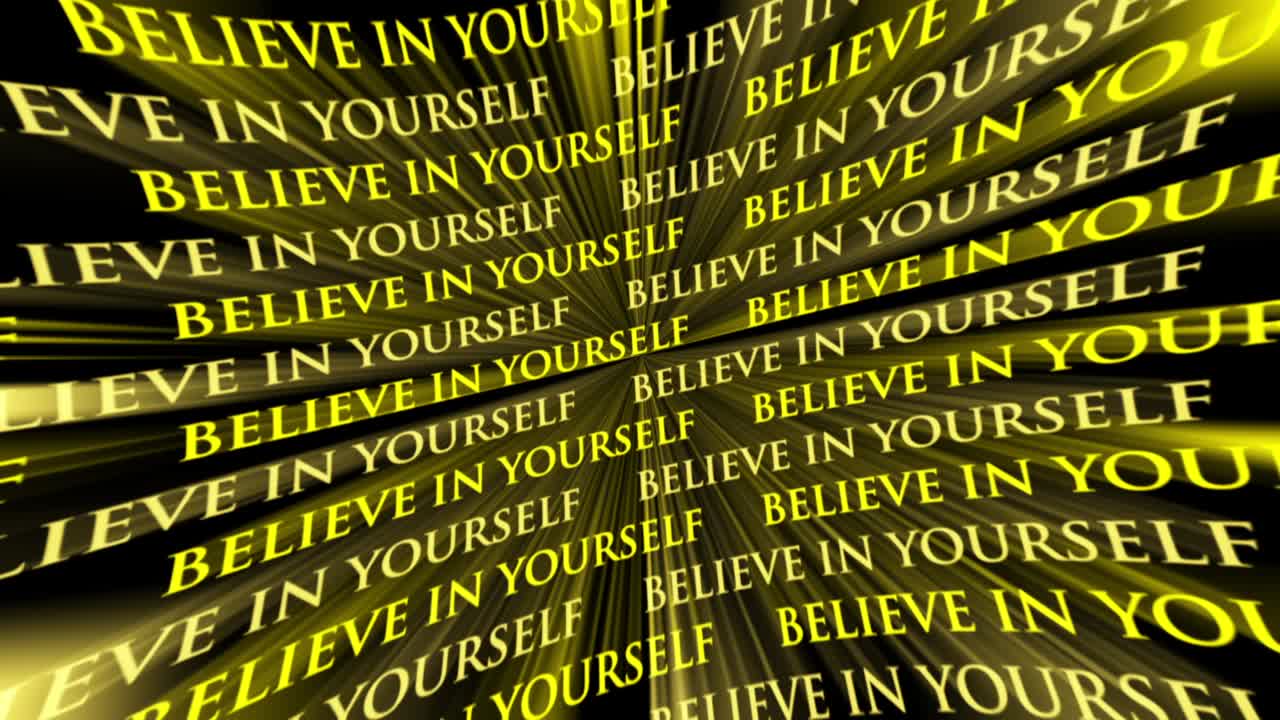 Believe in yourself motivational dynamic text animation with golden rays effect
