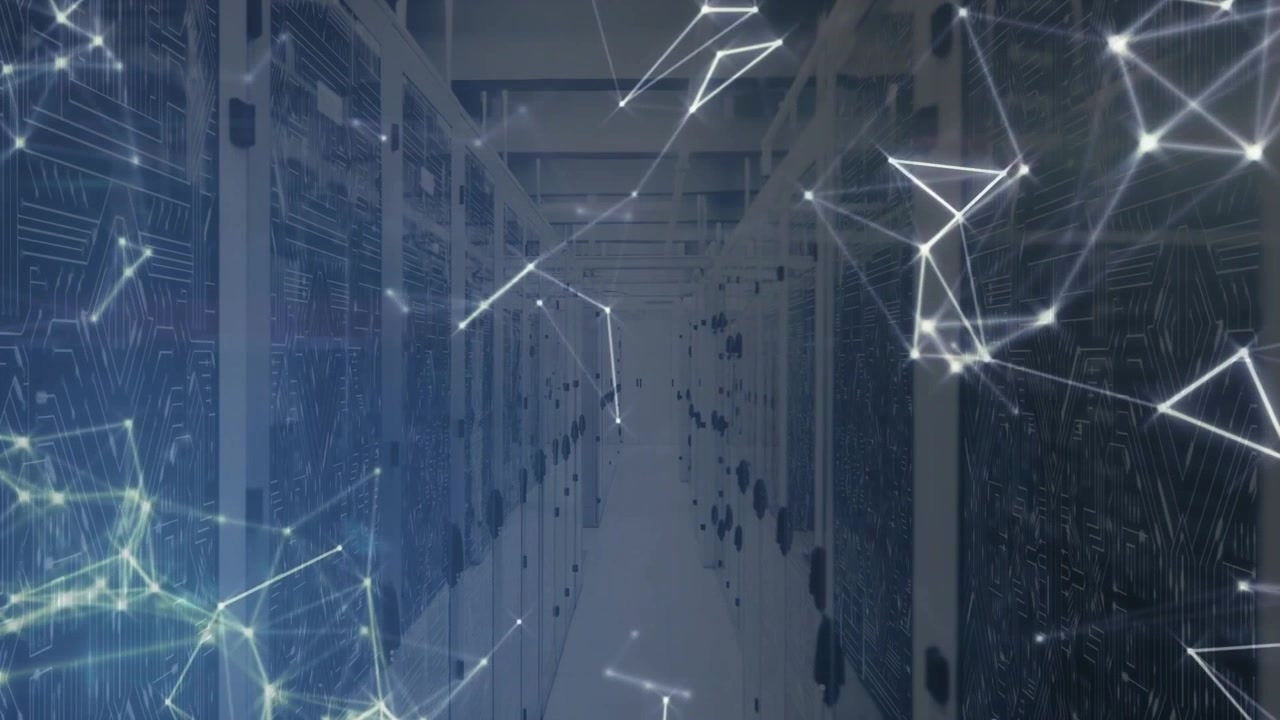 Abstract Digital Network Connections Over Data Center Servers