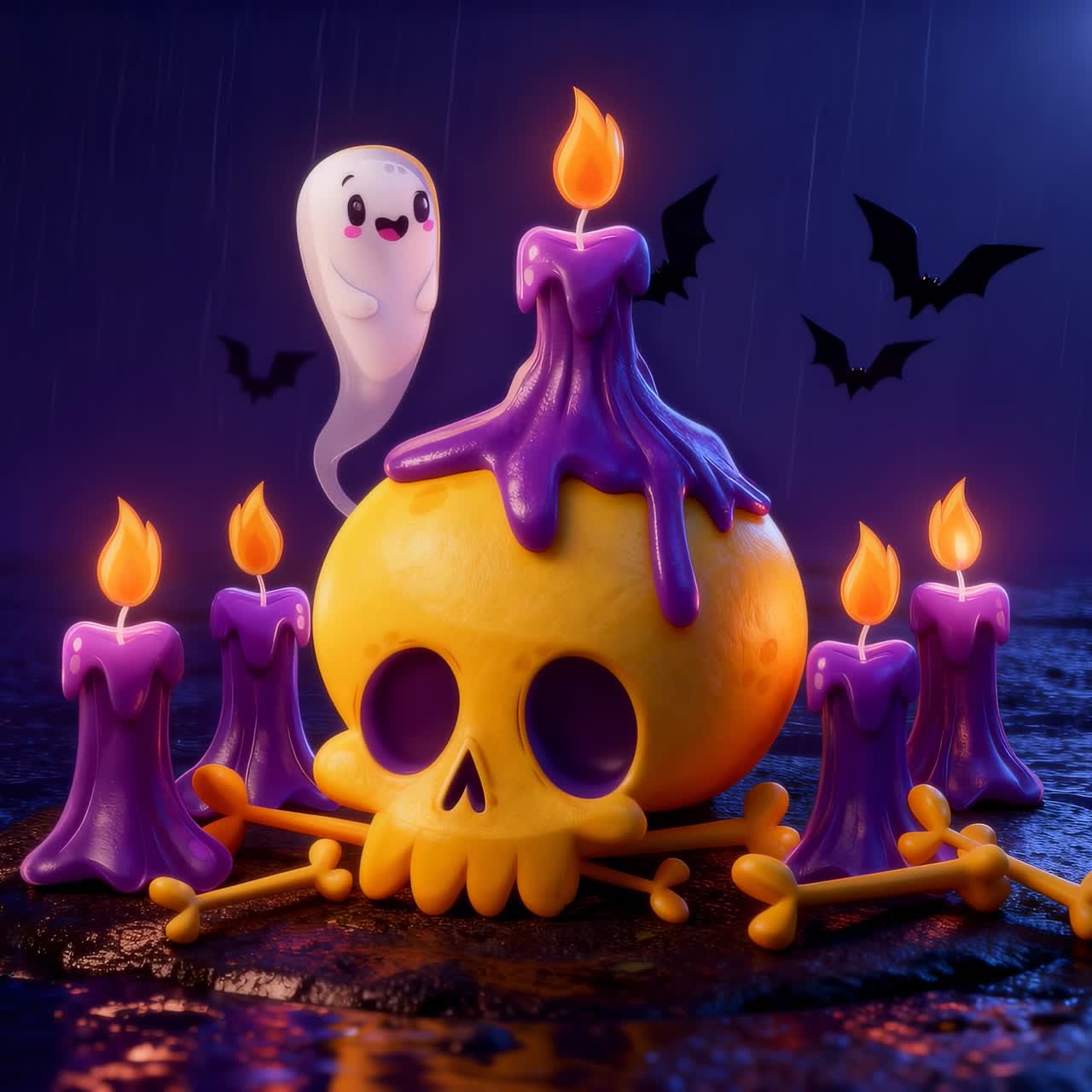 Halloween Skull Candle Scene