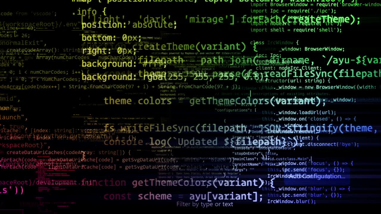 The abstract code moves in the virtual space. looped