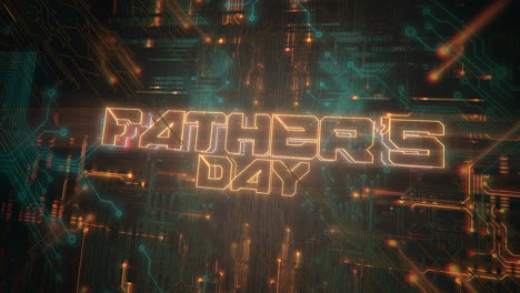 Animation-text-Fathers-day-and-cyberpunk-animation-background-with-computer-chip-and-neon-lights