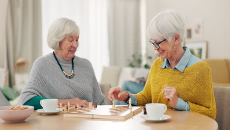 Senior-woman,-friends-and-high-five-for-chess