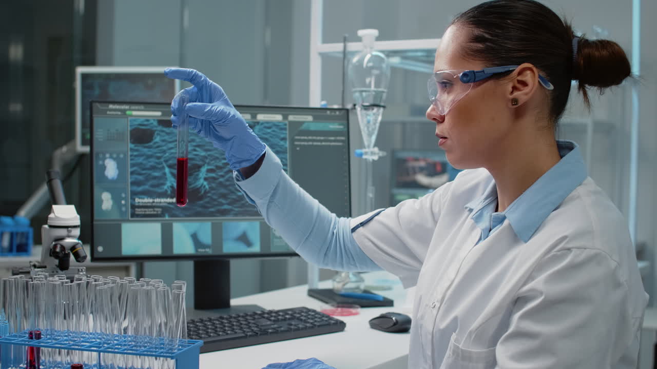 científico analizando una muestra de sangre en el laboratorio