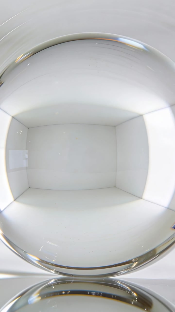 Video verticale: Sfera di vetro in movimento che mostra un leggero riflesso dopo l'inclinazione della telecamera in un lightbox, base.