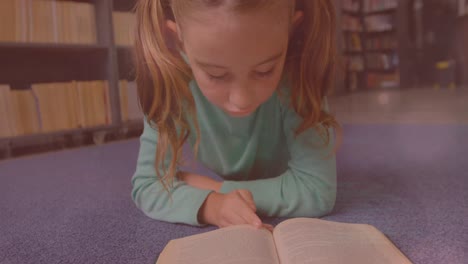 Animation-of-data-processing-over-caucasian-schoolgirl-reading