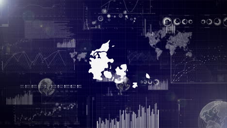 Unternehmenshintergrund-Des-Landes-Dänemark-Mit-Abstrakten-Elementen-Von-Datenanalysediagrammen.-Ich-Zeige-Ein-Technologisches-Video-Zur-Datenanalyse-Mit-Globus,-Wachstum,-Grafiken-Und-Statistischen-Daten-Des-Landes-Dänemark.