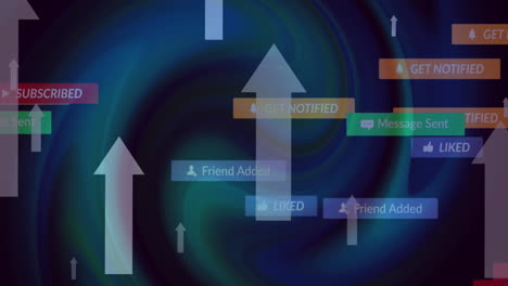 animación de mensajes de notificación en línea que se mueven a través del escritorio del ordenador