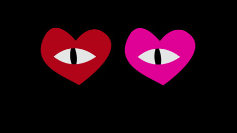 Corazón-Rojo-Con-Icono-De-Ojo-Amor-Bucle-Animación-Vídeo-Fondo-Transparente-Con-Canal-Alfa.