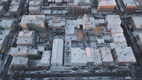 aerial view of williamsburg, brooklyn on a winter morning. shot in new york city.