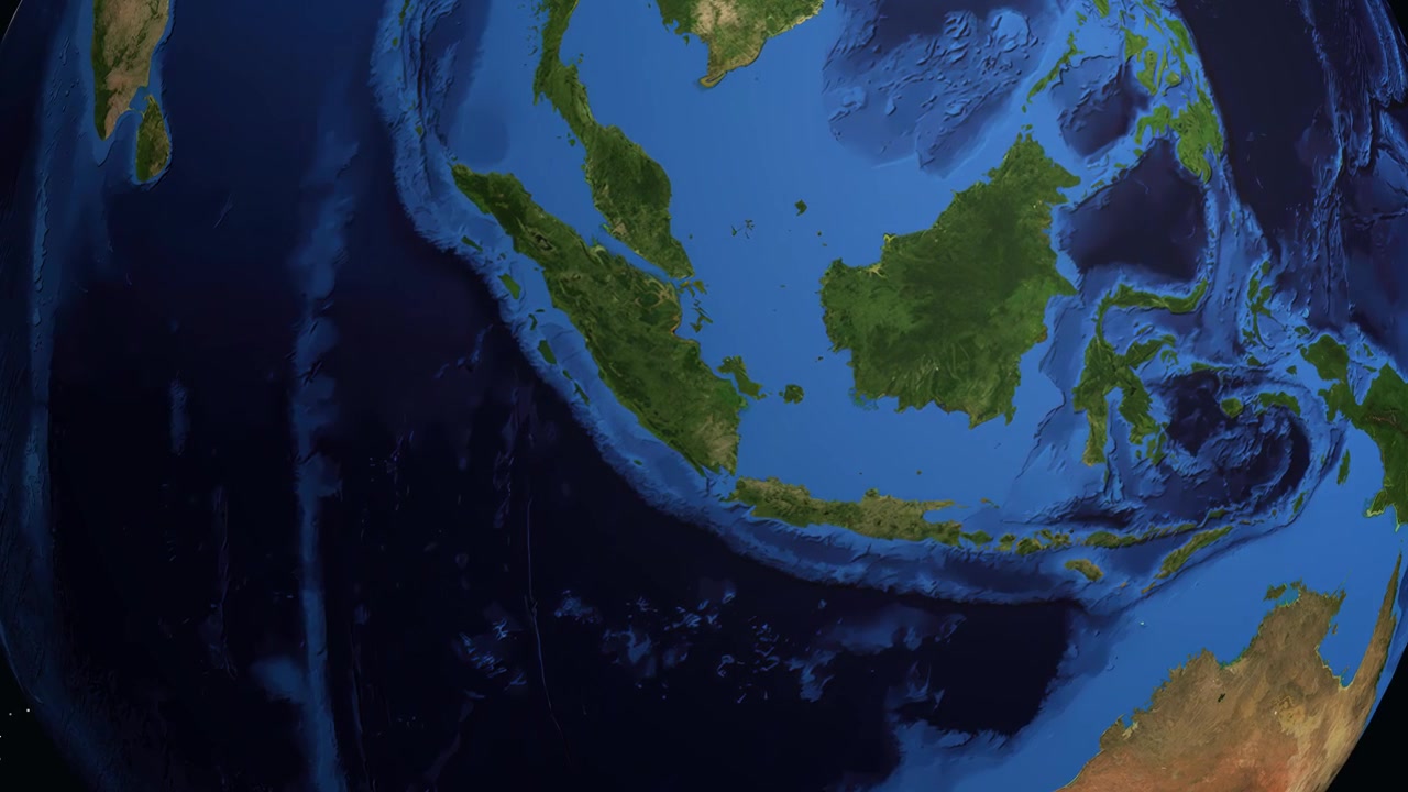 Un globo digitale ruota e si avvicina dallo spazio su un indicatore di posizione specifico a Palembang, Indonesia.