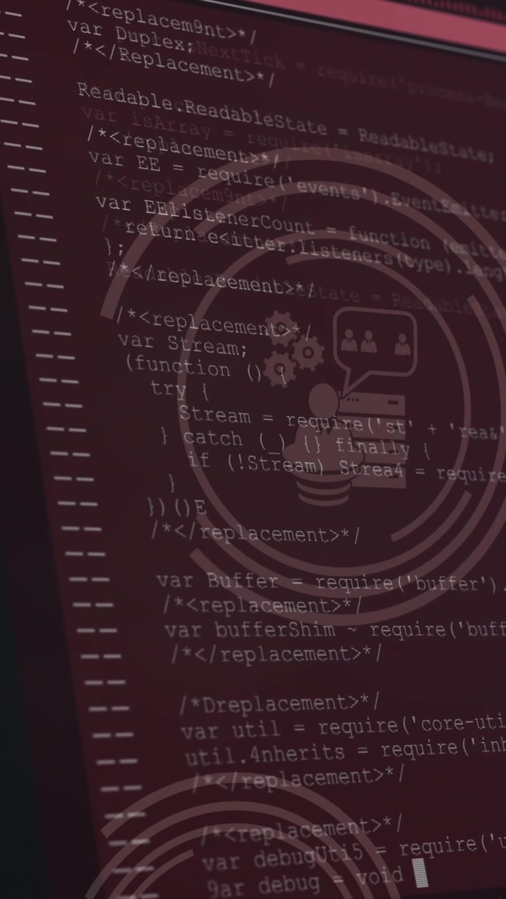 Animering av fallande ikoner över databehandling på mörk bakgrund