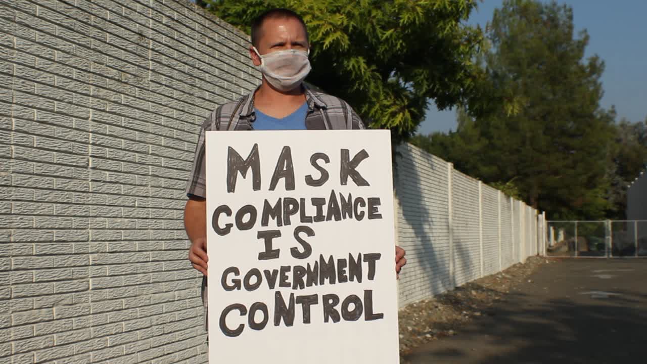 Anti COVID Protester with Mesh Mask - Mask Compliance is Government Control