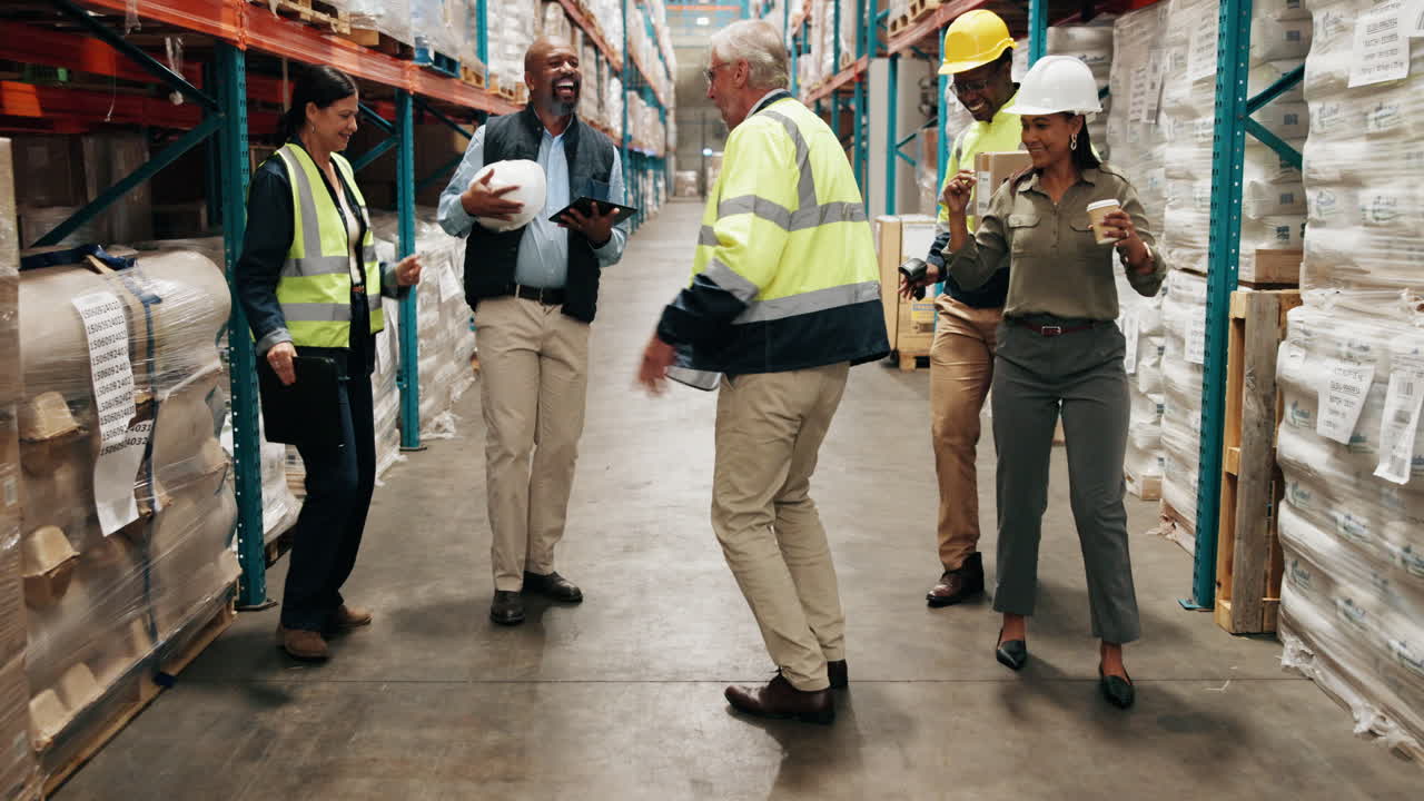 Warehouse workers celebrating success