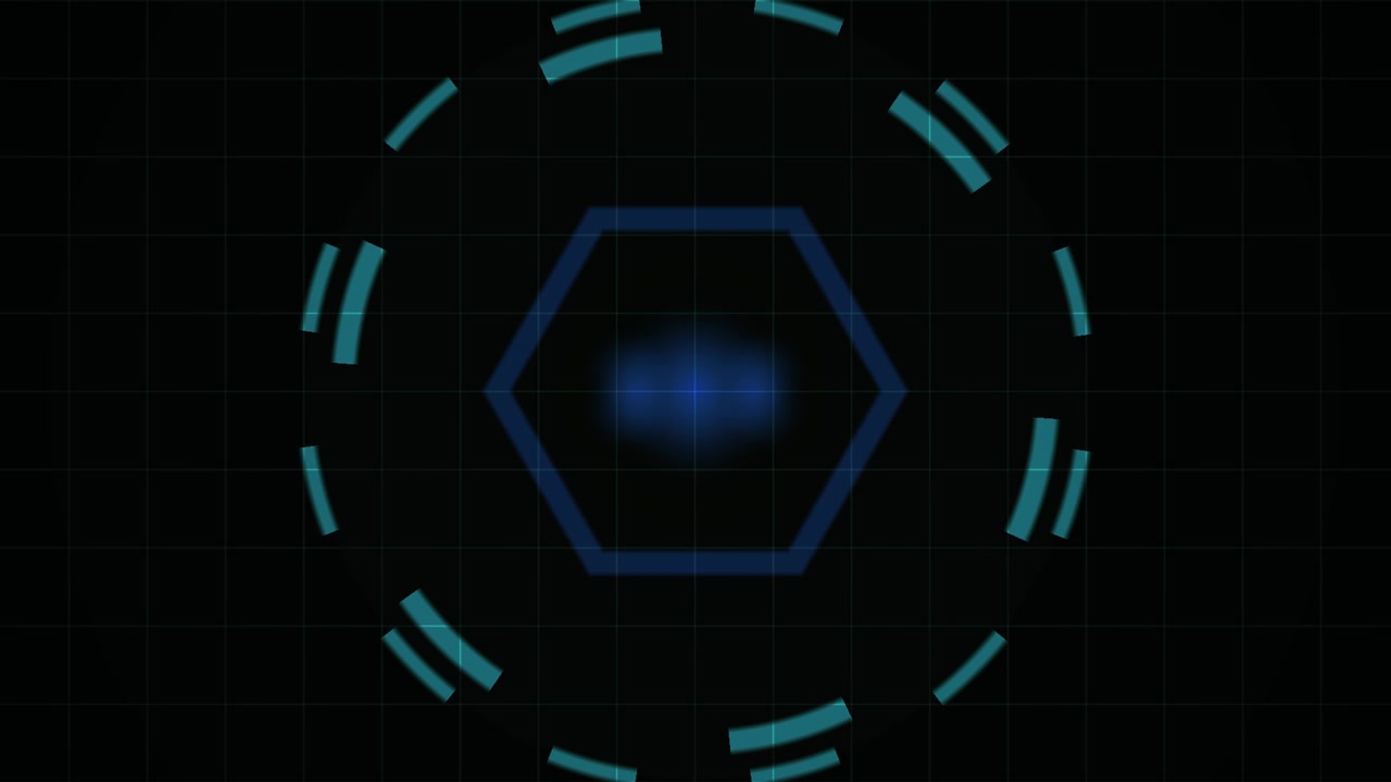 Futuristic HUD Hexagon Interface with Rotating Digital Elements