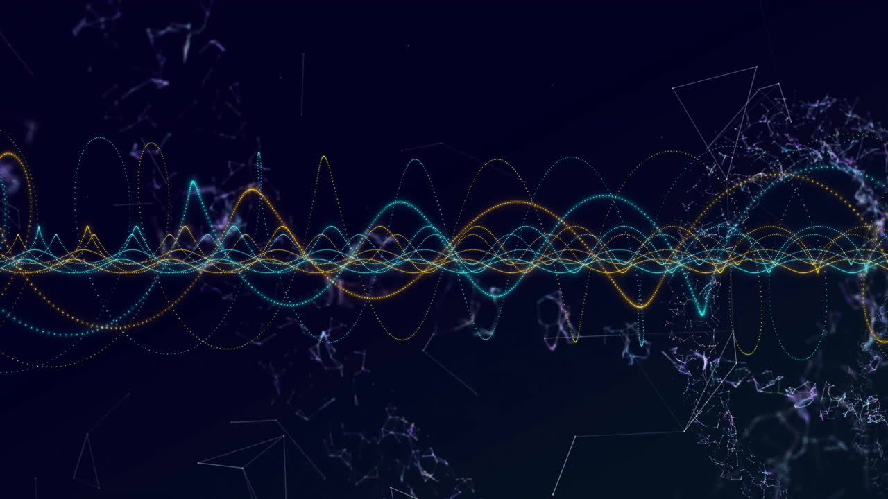 Animation of dna strands and shapes moving on black background