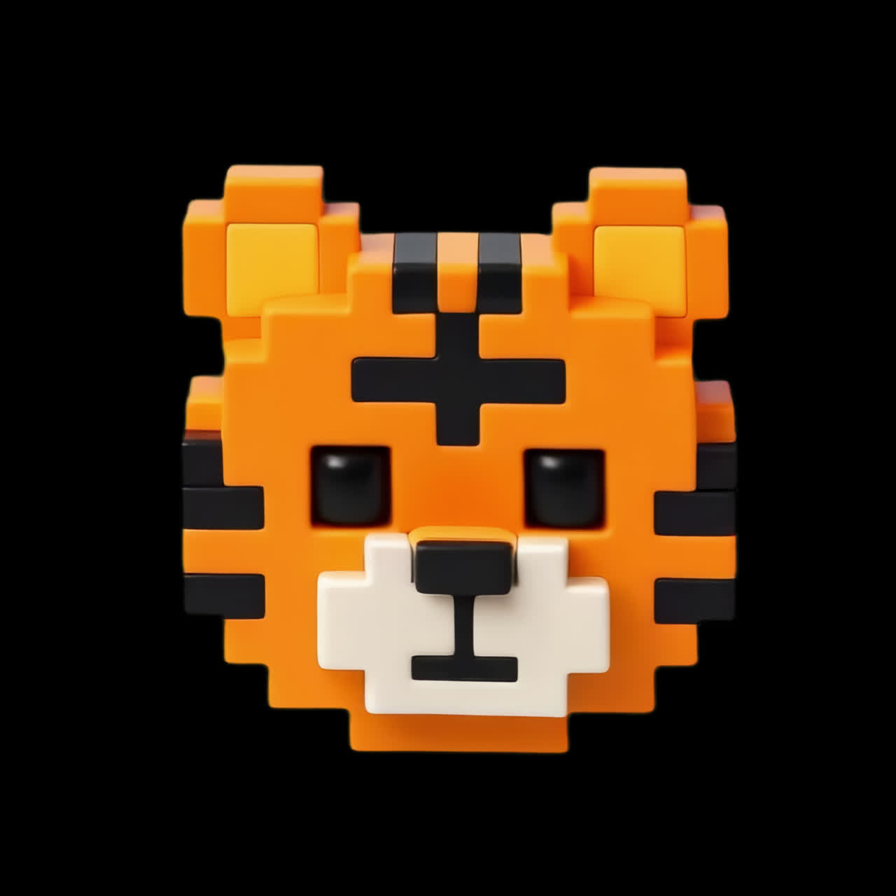 Cute pixelated tiger toy animation isolated asset, transparent 4K video, alpha channel, ProRes 4444