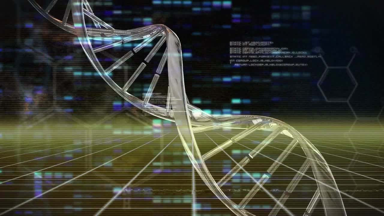 Sequence opening initiating helix spinning code overlays updating and grid pulsing showing data